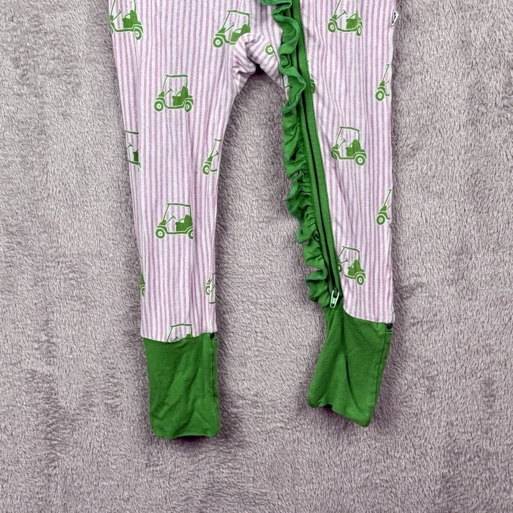 Kiki+Lulu One Piece Girls 18-24 M Pink Pinstripe Green Golf Carts Bamboo Ruffles